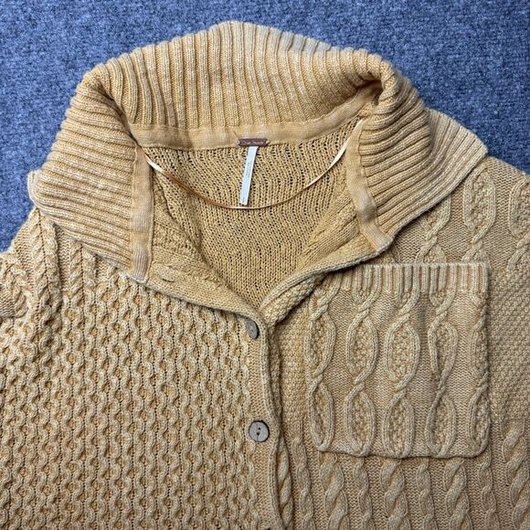 Free People Say Anything Cardi in Apricot Sz S Sweater Cardigan Chunky Cotton - Picture 2 of 8